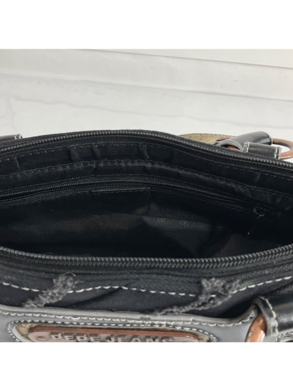 Pepe Jeans Purse Small Black Denim Frayed Vintage Brass Hardware London Rare Y2K - Picture 13 of 15